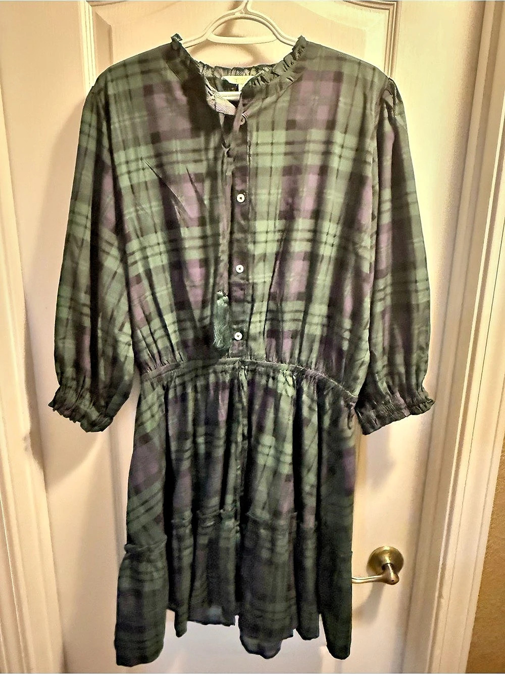 Simply Southern Plaid Mini Dress in Green & Purple Size Large Like New